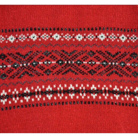 Carolyn Taylor Ladies Red Full Zip Faux Fur Fair Isle Sweater Cardigan Size XL - Picture 11 of 15
